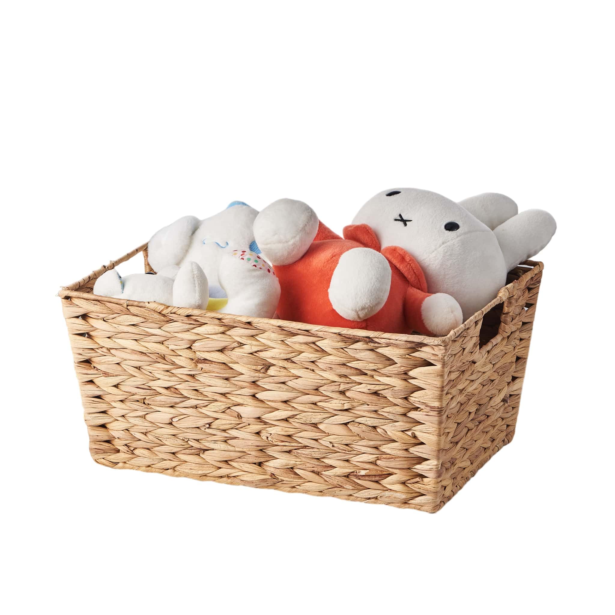 Eden & Willow Natural Water Hyacinth Woven Storage Basket With Handles | Wicker Shelf Baskets For Home Decor And Bathroom Organisation | Handmade Stackable Gift Hamper Basket (1, Large)