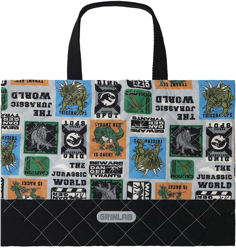 GrinLab Quilted Lesson Bag, With Reflector, Loop, For Boys, Tote Bag, For Kids, Kindergarten, School, School, Dinosaur Logo