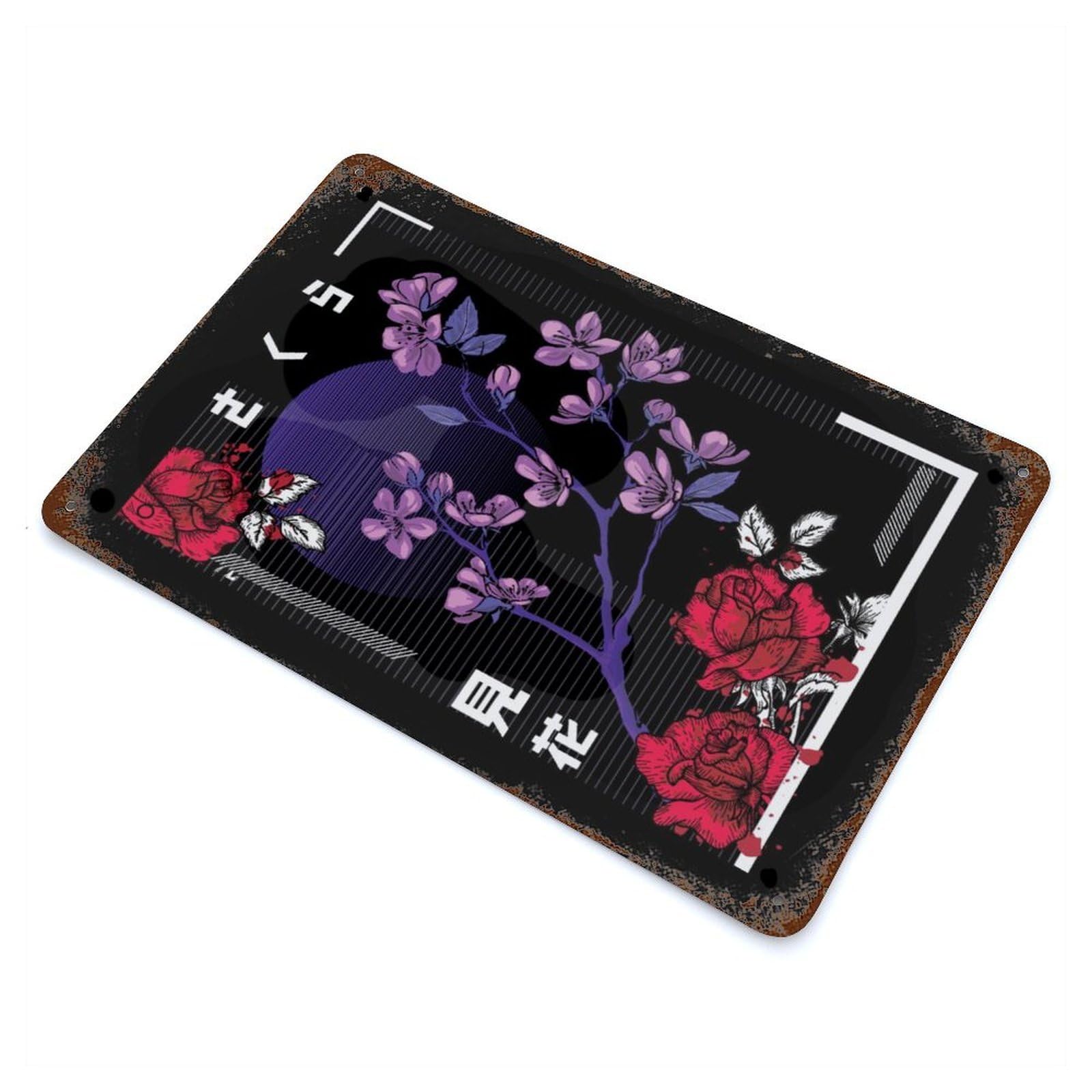 Cherry Blossom Distressed Metal Wall Sign 11.8"x7.9", Ideal for Cafe, Home Bar And Lounge Decor