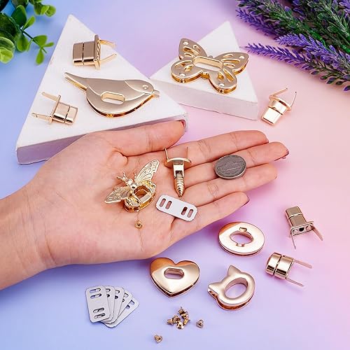 Miniatura 4 de Craftdady 6 juegos de monedero con cierre de giro, cierre de abejas, mariposa, pájaro, gato, oval, corazón, monedero, cierre giratorio, bolso de