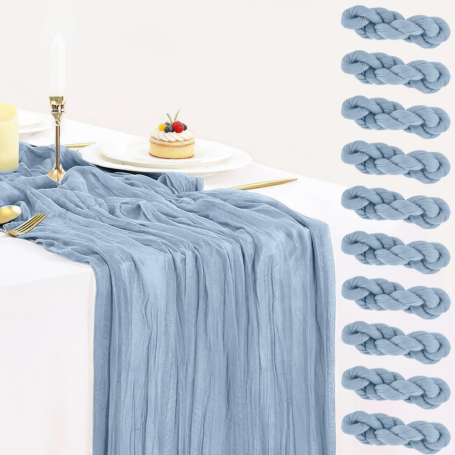 SAJOO Dusty Blue Cheesecloth Table Runner 10FT Boho Gauze - View #4