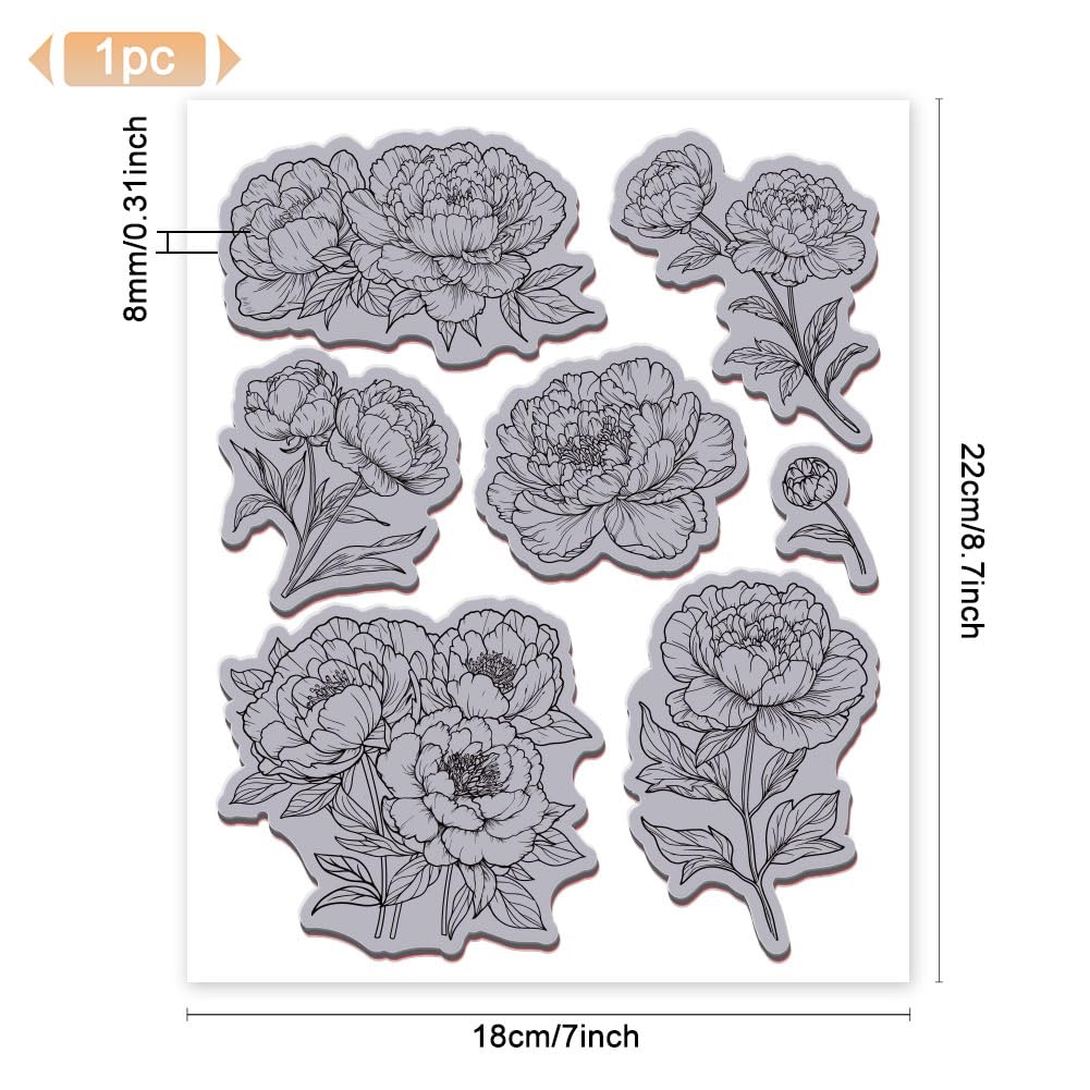 GLOBLELAND Peony Bouquet Cling Rubber Stamp 8.7"x7" Peony Flower EVA Stamps Embossing Stamp Seal Rubber Stamps for DIY Scrapbooking and Card Making Paper Craft Decor - Image 3