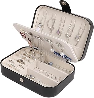 صندوق مجوهرات للسفر للنساء والبنات من لوسينسيلد، حافظة مجوهرات صغيرة من الجلد الصناعي، منظم مجوهرات محمول مكون من طبقتين صناديق صغيرة للسفر، لون أسود