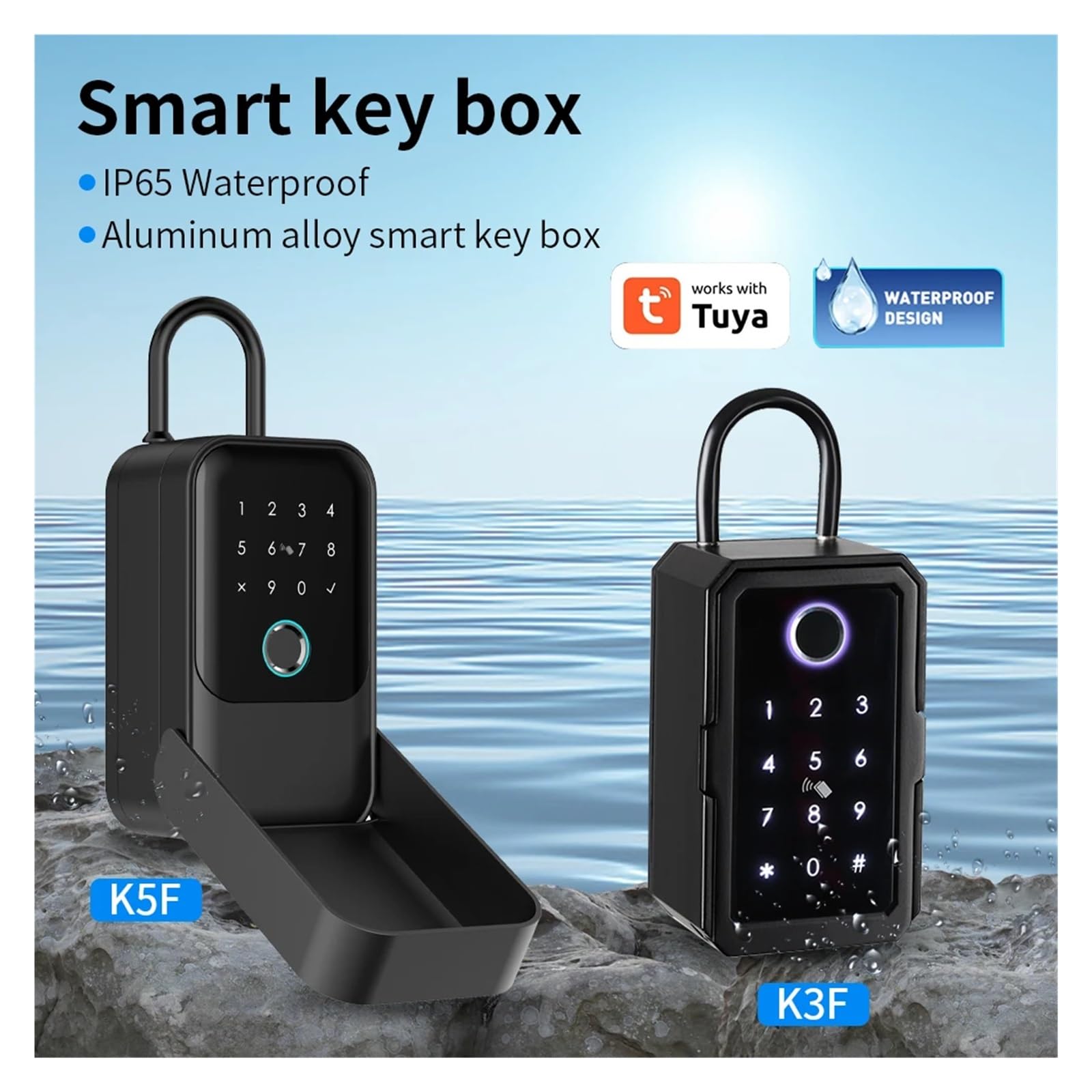 Boite a Clefs Securisee Exterieur, Coffre-fort à empreintes digitales Bluetooth, boîte de rangement étanche for clés, boîte à clés avec mot de passe, boîte de sécurité for clés montée ,Coffre Fort Dis