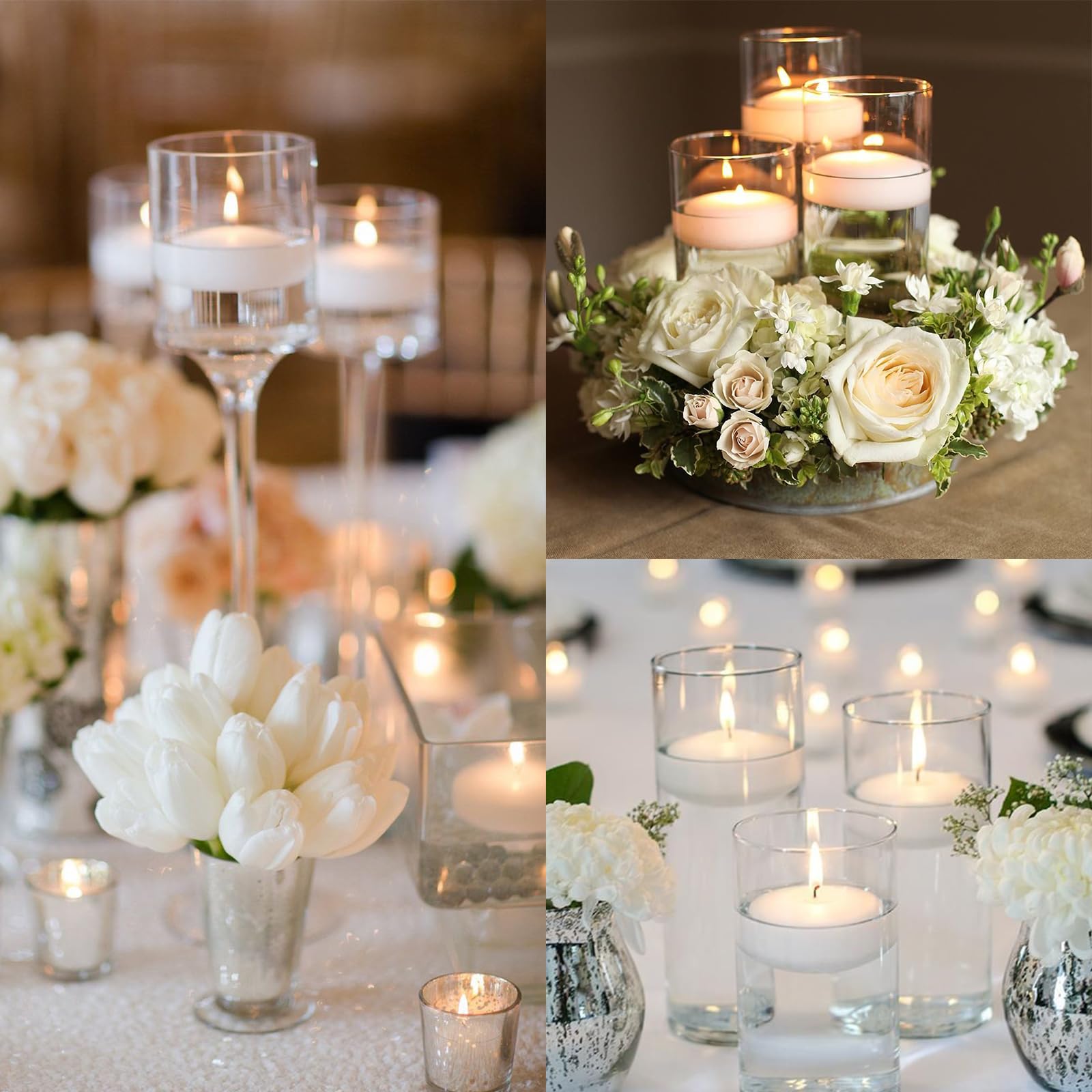 Lot de 6 bougies flottantes blanches de 7,6 cm non parfumées, longue durée de 10 heures pour la Saint-Valentin, Thanksgiving, mariage, Noël, Nouvel An, fête et décoration de piscine