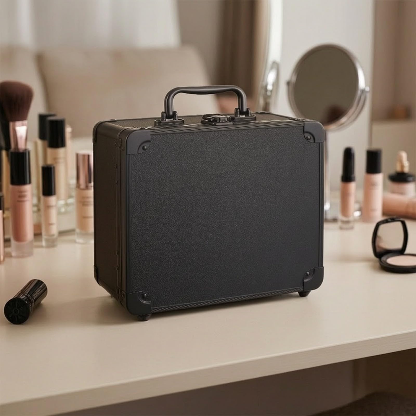harayaa Mallte Maquillage | Modulable, Organisateur Cosmétiques Amovible, Portable, Boîte Rangement Cosmétique Séparateurs, Or Rose