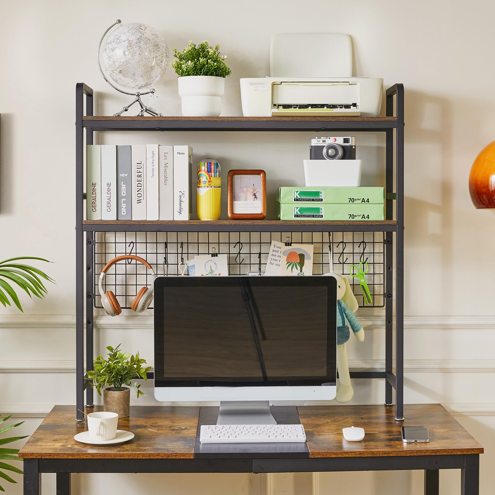 IBUYKE Bücherregal Schreibtisch Aufsatzregal Schreibtisch Regal Organizer für Wohnheim Hause 2 Tier Büro Computer Schreibtisch Zubehör Organizer Lagerregal Multifunktionales Regal TMZ003H