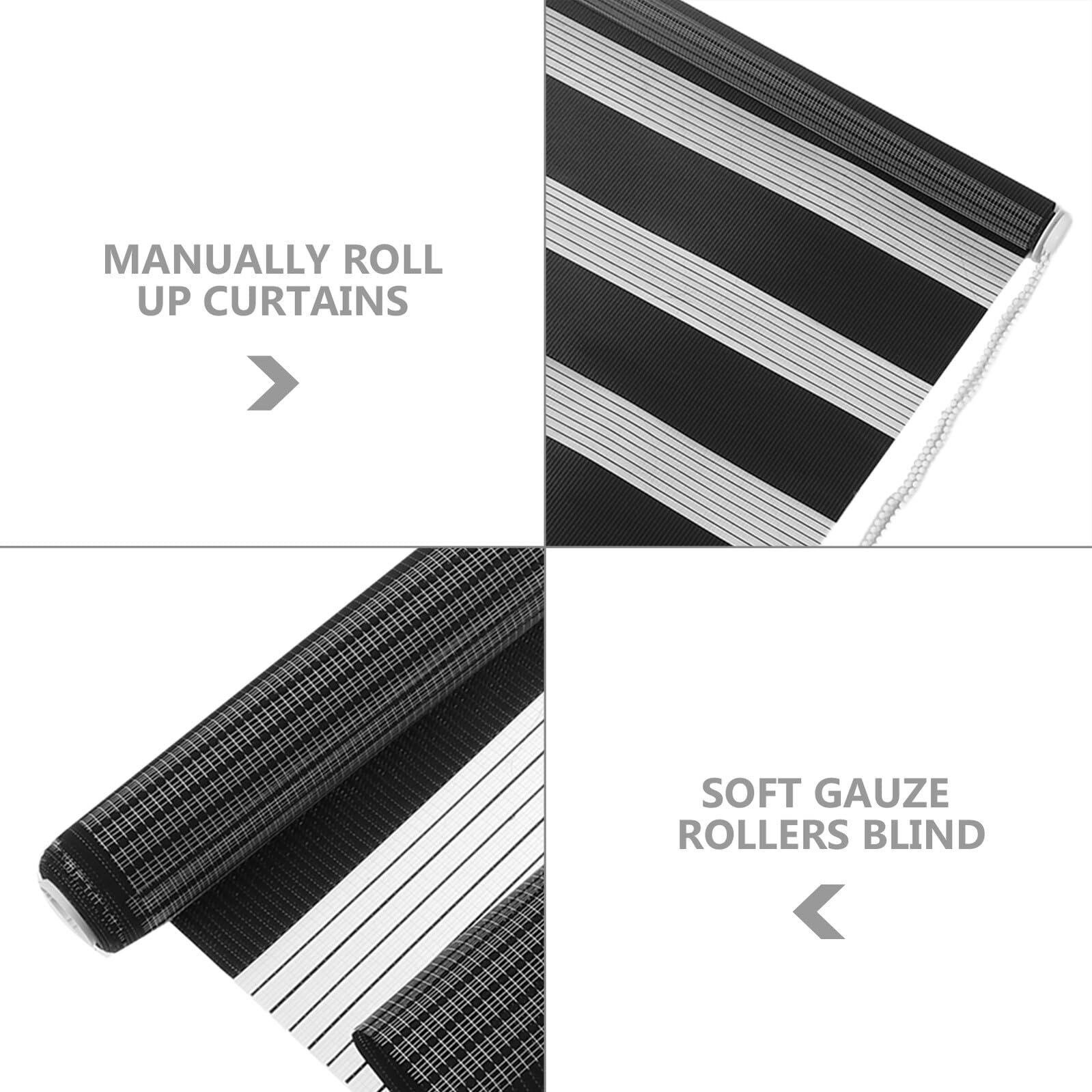 Tenda a Rullo Zebra Manuale Nero in Poliestere e Plastico | Filtraggio Luce e Protezione Privacy, per Ufficio e Studio, Uso Interno su Finestre Domestiche