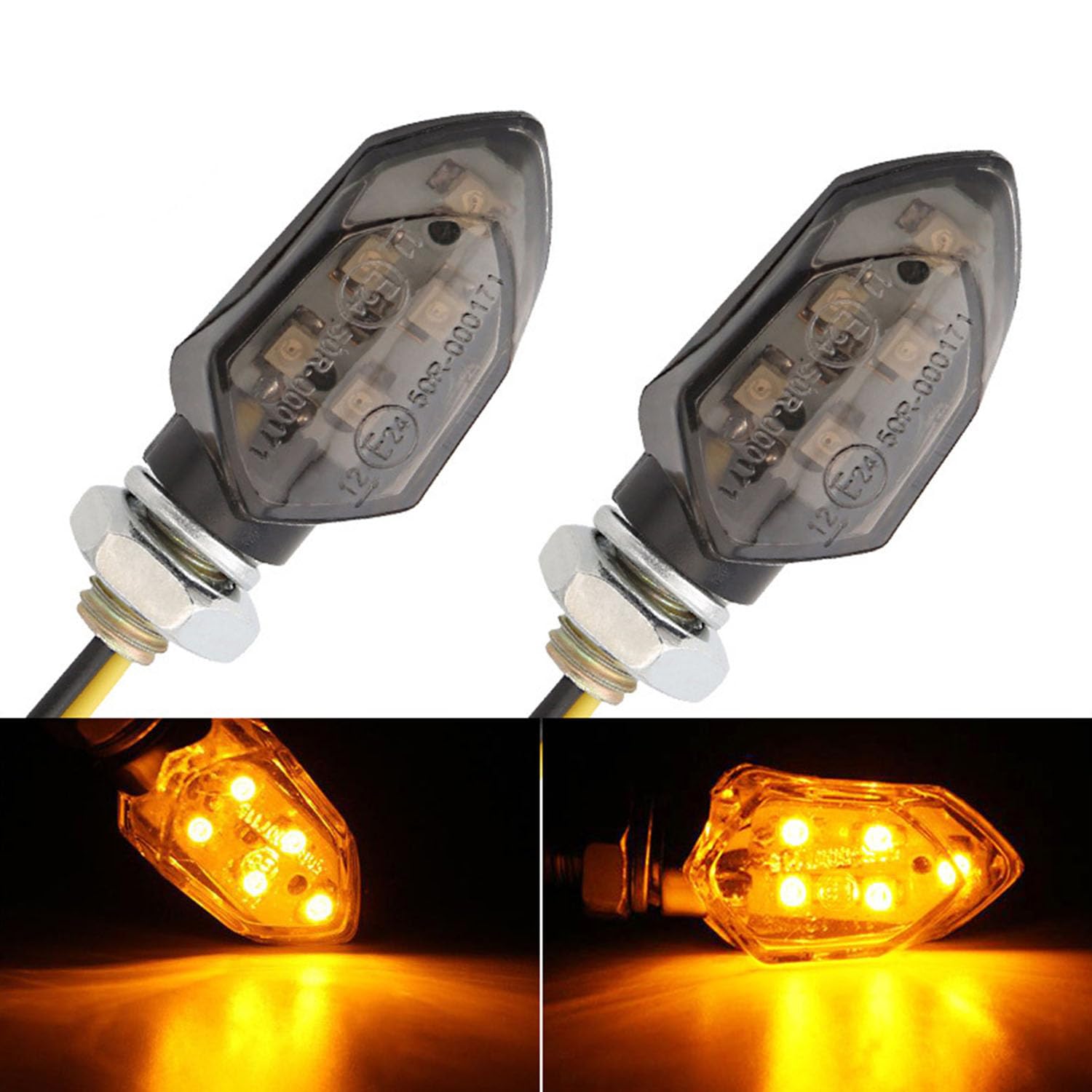 Mini Indicatori di Direzione LED 12V 5 LED M8 per Moto, Ambra