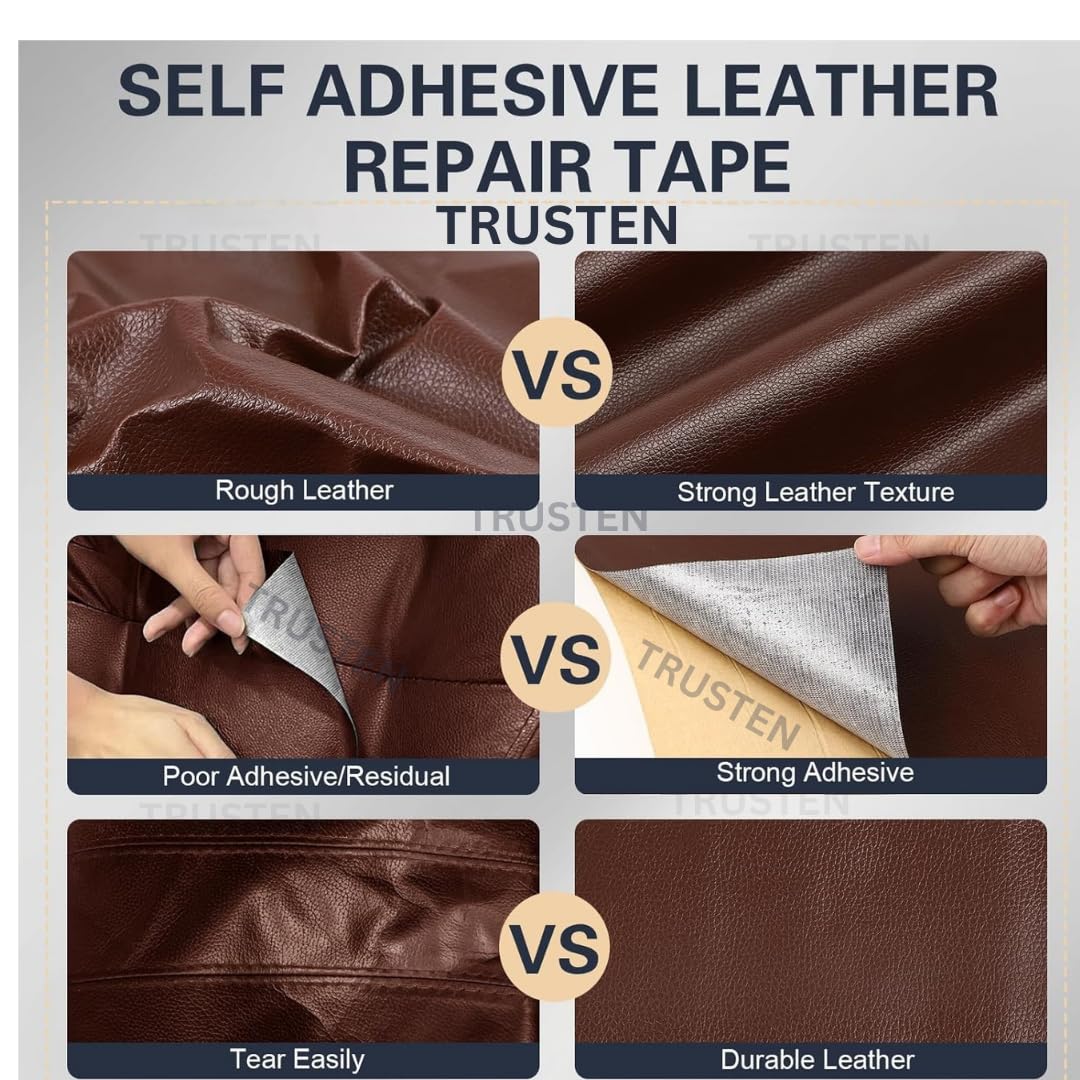 TRUSTEN Self-Adhesive Leather Repair Patch | Strong Glue Sticker for Sofa, Car Seat, Bike Seat, Chair & More | Waterproof, Scratch-Resistant, Durable DIY Leather Fix Solution (1) 1