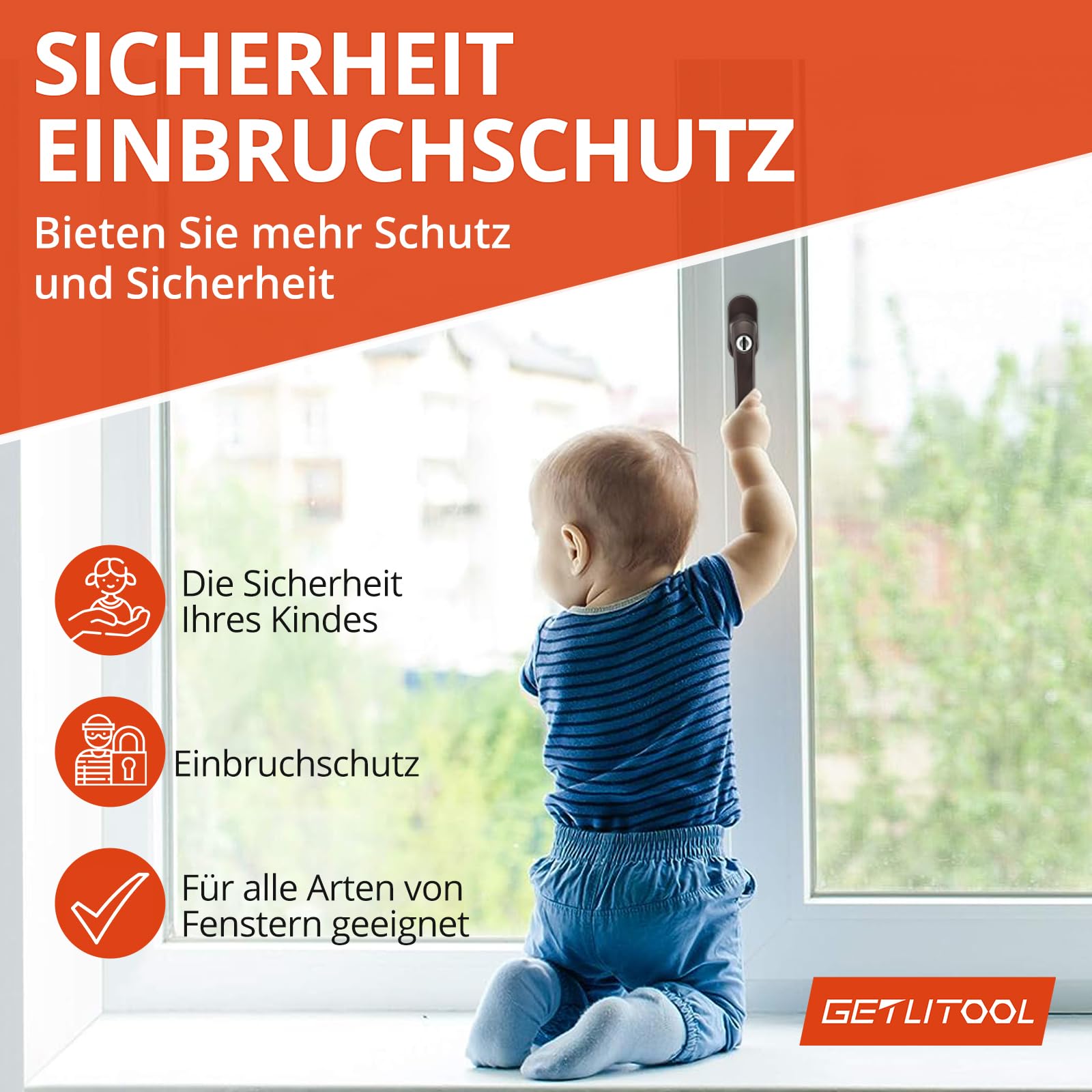 GETLITOOL Fenstergriffe Abschließbar, 4 Stück Fensterschloss Aluminium mit Schlüsseln, Sicherheitsfenstergriff in Stiftlänge 35mm, Kindersicherung Fenstersicherung für Fenstertür Heimsicherheit-Braun
