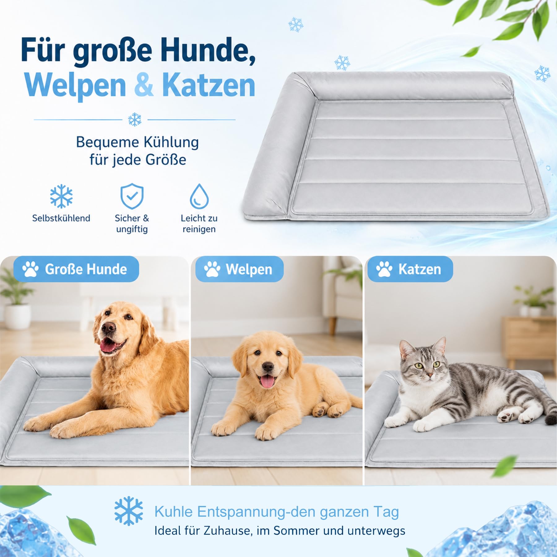 Kühlmatte Hund,99cmx69cm 2026 Neu Kühlmatte für Den Sommer,Selbstkühlende Hundematte,Waschbar kühlmatte für Hunde,Kühlmatte Hunde Ergonomisch für Kühldecke Groß Hunde Welpen Katze Kühlmatte