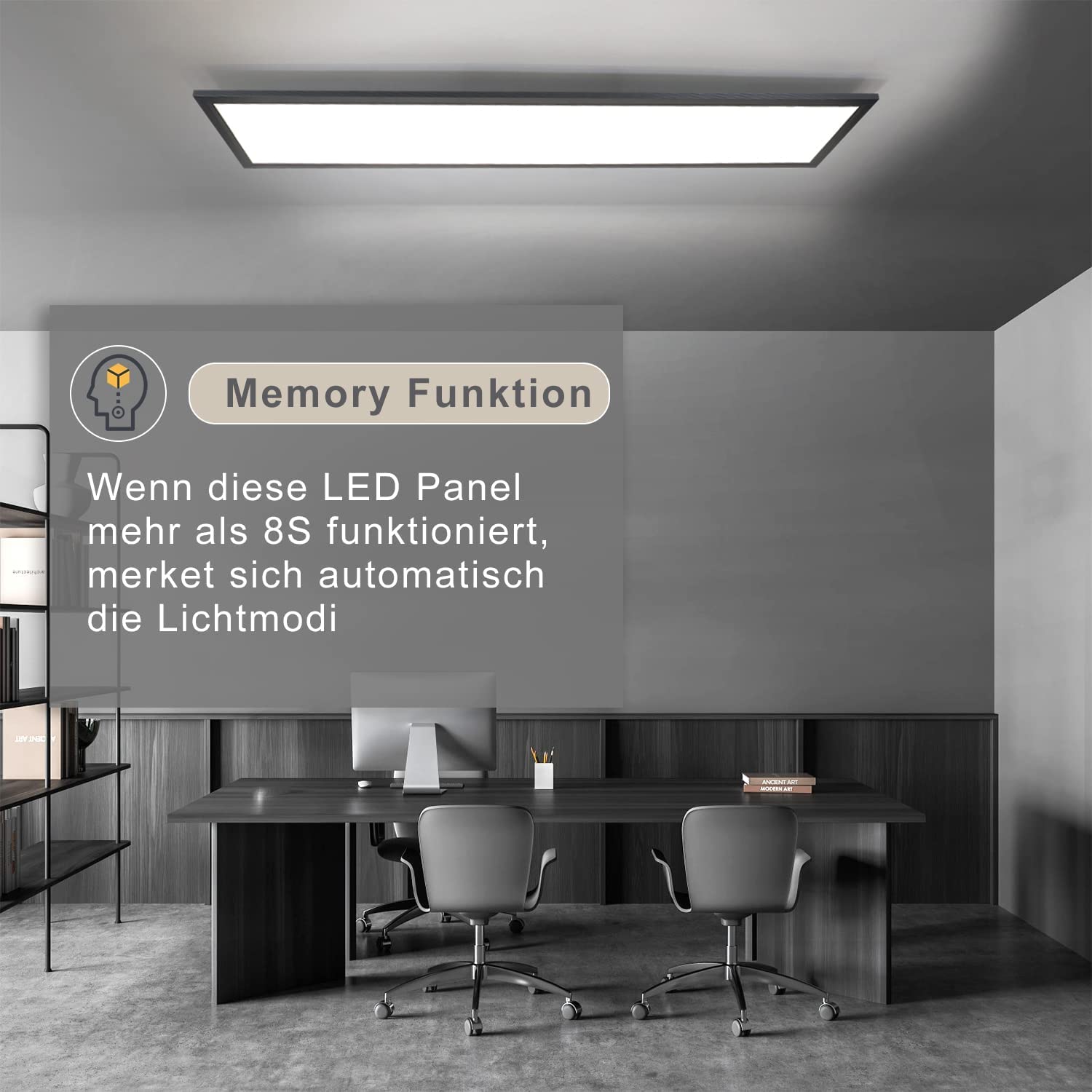 CBJKTX Panel LED Negro Lámpara de Techo Regulable - 120x30CM Lámpara de | Techo Oficina Plana con Control Remoto Lámpara de Salón 48W Lámpara de Cocina Panel de Techo para Cocina Dormitorio Pasillo