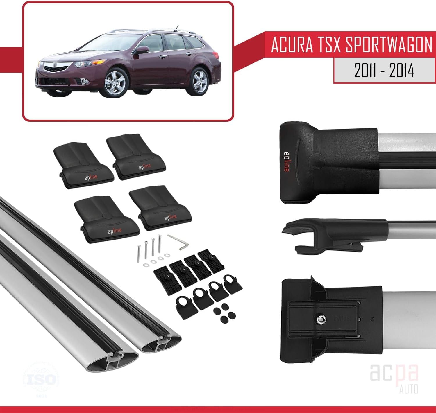 FLY Model Roof Rack Rack Compatible with Acura TSX Sport Wagon 2011-2014 Rail Bars Grey Aluminum 2 Rods