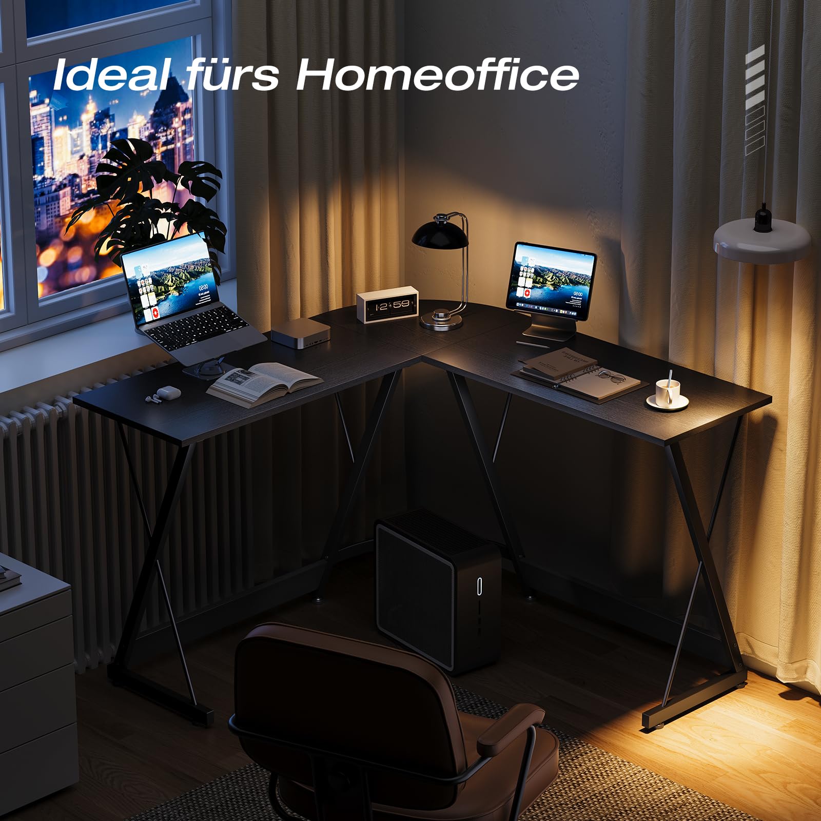 ODK Gaming Schreibtisch in L-Form, 120×120 cm, Schwarz | Gaming Tisch, Stabiler Eckschreibtisch, einfache Montage, für Wohnzimmer & Arbeitszimmer