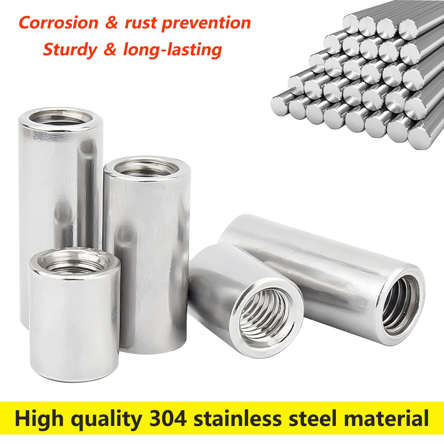 20 Pezzi Dado a Barra Lunga, Dadi di Accoppiamento Cilindrici, in Acciaio Inox 304, M4×8×8mm Dado Rotondo per Casa e Industriale