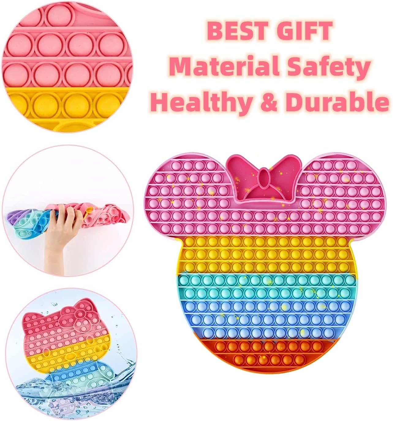PLUSYARD Push Rainbow Mouse Big Jumbo pop Bubble Fidget Toy, Giant Large Huge Square Stress Reliever Silicone Toy for Kids and Adults