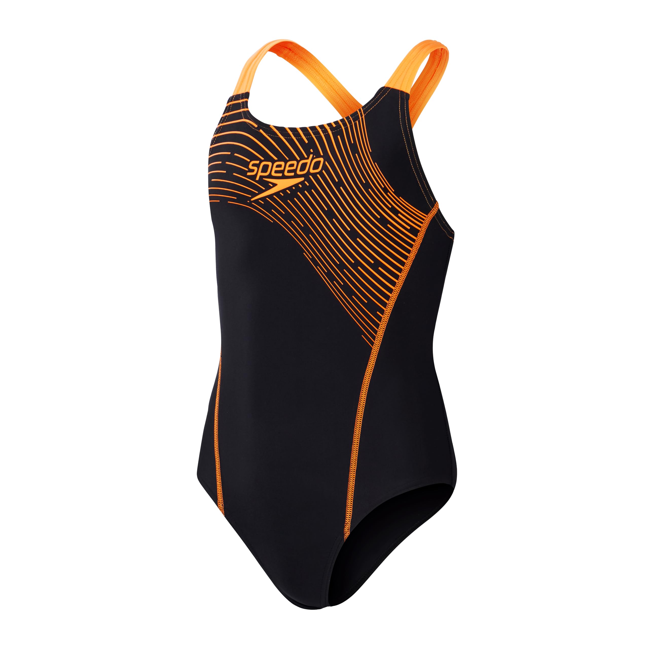 Speedo Mädchen Medley Logo Medalist Badeanzug Schwarz Orange