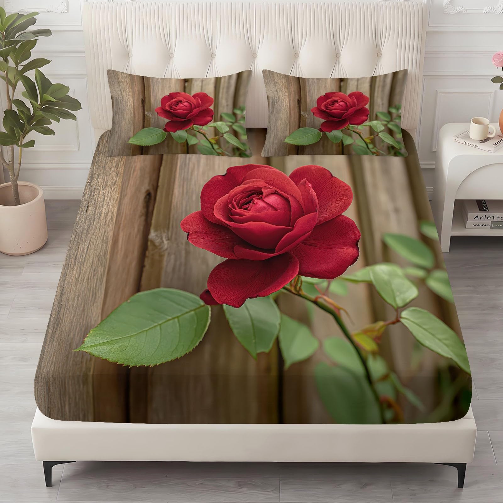 Lenzuolo con angoli elasticizzati, 140 x 200 cm, motivo floreale naturale