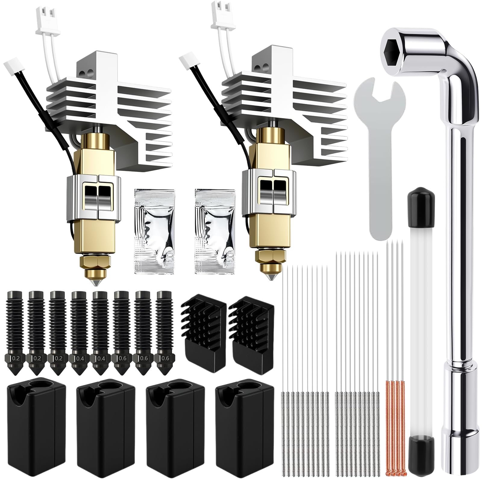 2 Piezas 0.4MM Cerámica Hotend para Centauri Carbon/Centauri Extrusora Kit con Funda de Silicona, Cepillo de Silicona, Boquillas de 0, 2/0, 4/0, 6 mm, Aguja de Limpieza, Llave Inglesa, Pasta Térmica