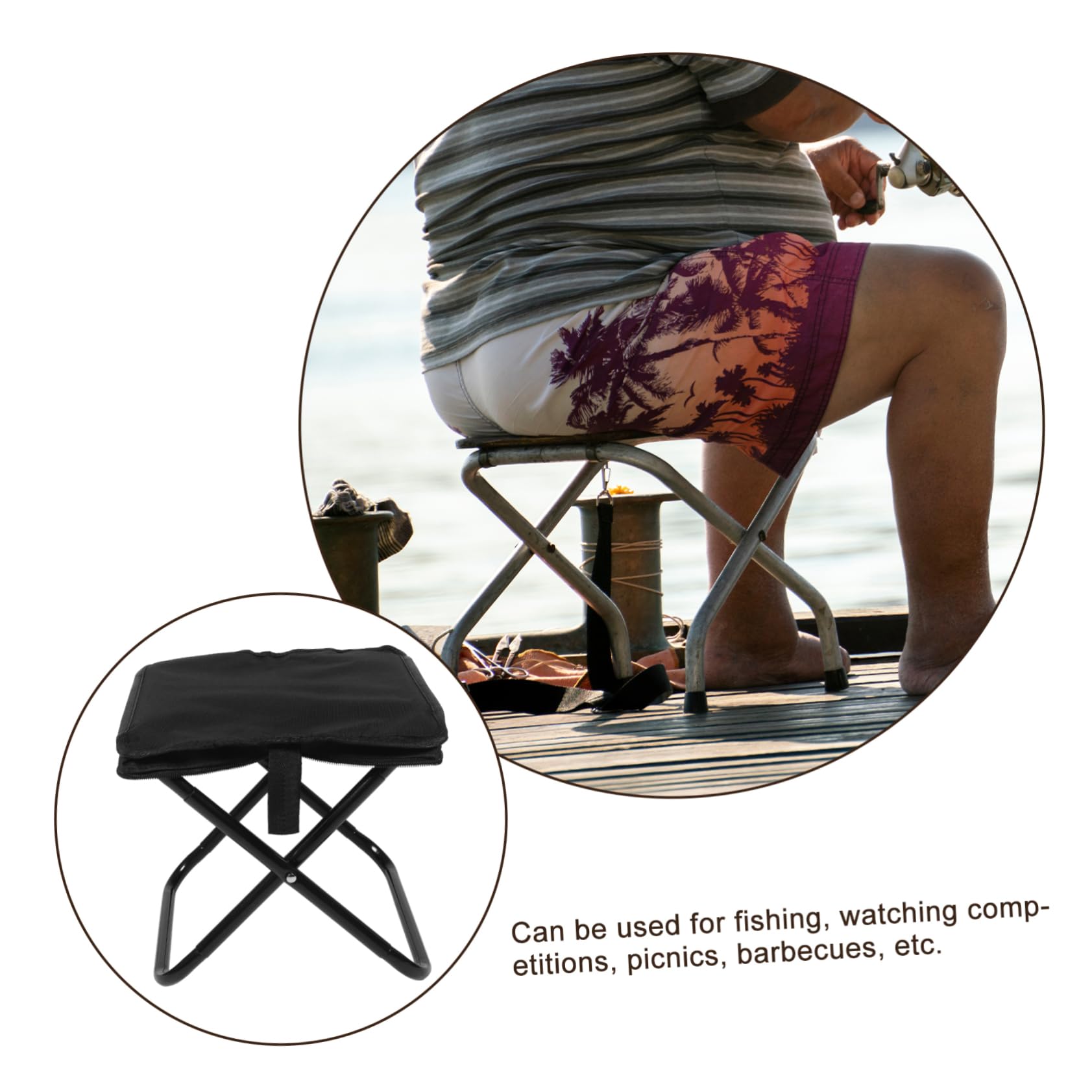 Toddmomy Sgabello Pieghevole da Campeggio Nero Oxford e Tubo D'acciaio, Sedia Portatile Robusta e Versatile Borsa a Zip per Picnic e Barbecue All'aperto