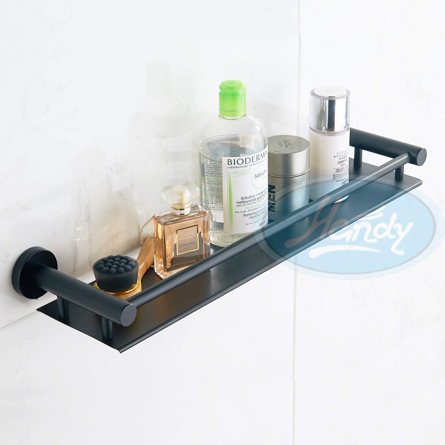 HANDY Stainless Steel Bathroom Shelf, 1 Tier Stainless Steel Shower Shelves Wall Mounted, Shower Storage, Matte Finish(Color- Matte Black - Size 16 x 5 inches)
