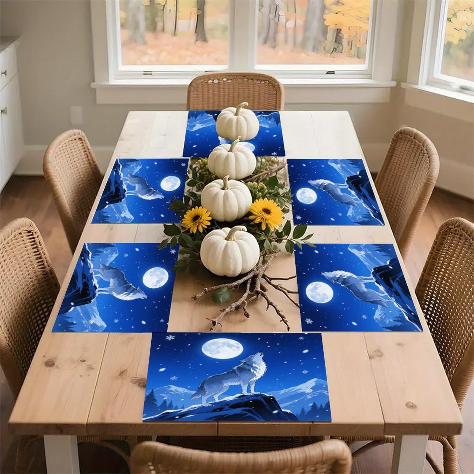 Wolf Placemats Heat Resistant Non-Slip Place Mats Washable Wipeable Table Mat Kitchen Dining Table Decoration Placemats Indoor Outdoor Place Mats 17.7’’×11.8’’