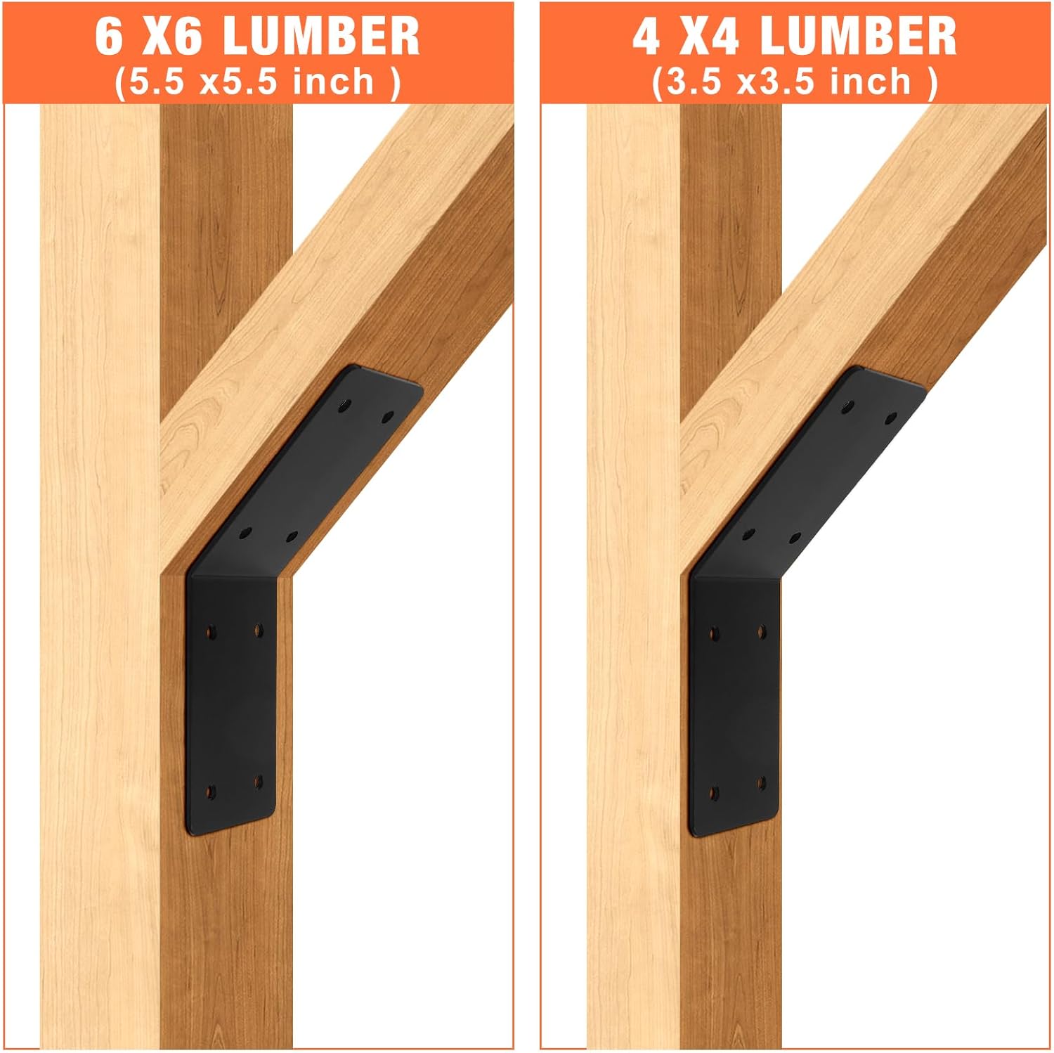 4 Pcs Inside Mount 45-Degree Angle Bracket,5"x 5"x 3" Heavy Duty Corner Brace Support,45 Degree Support Knee Braces,Post to Beam Connectors for Wood 4x4 6x6 Lumber