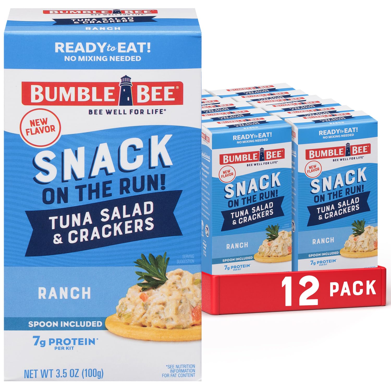 Bumble Bee Snack On The Run Ranch Tuna Salad with Crackers Kit (Pack of 12) - Ready to Eat Protein Snack Pack - 8g Protein per Box - Wild Caught MSC Certified Tuna