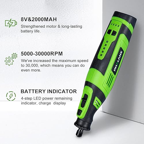 Miniatura 2 de PHALANX Kit de herramientas rotativas inalámbricas de 8 V, batería de 2.0 Ah recargable con 73 accesorios, luz LED de 5 velocidades, ideal para