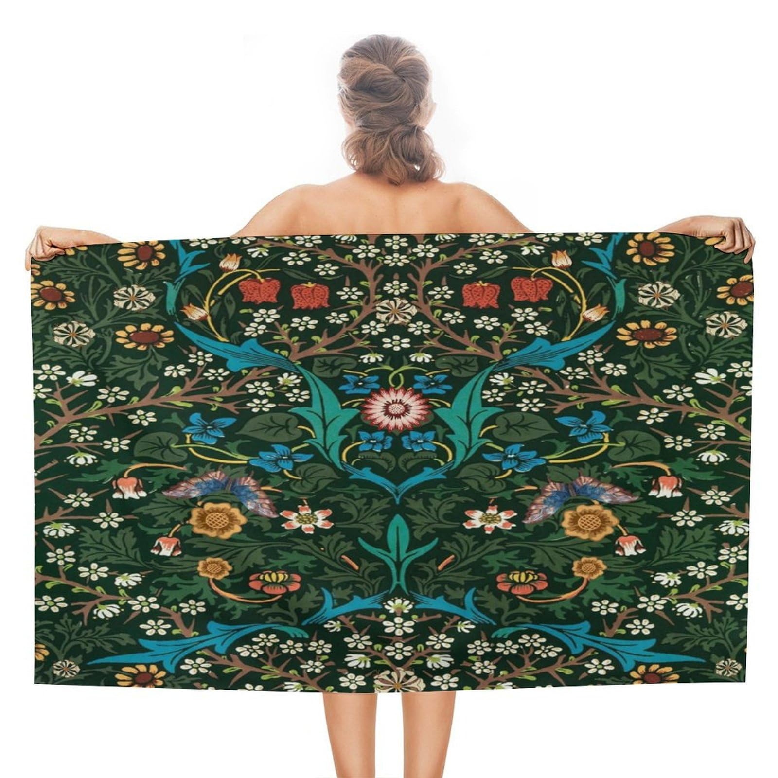 Coalho Watercolor Mid Century Boho Florals Extra Large Beach Towel,Abstract Spring Forest William Morris Floral Butterfly Beach Towel For Adults Swimming Sports Gym Hotel Pool Towel-51 X31