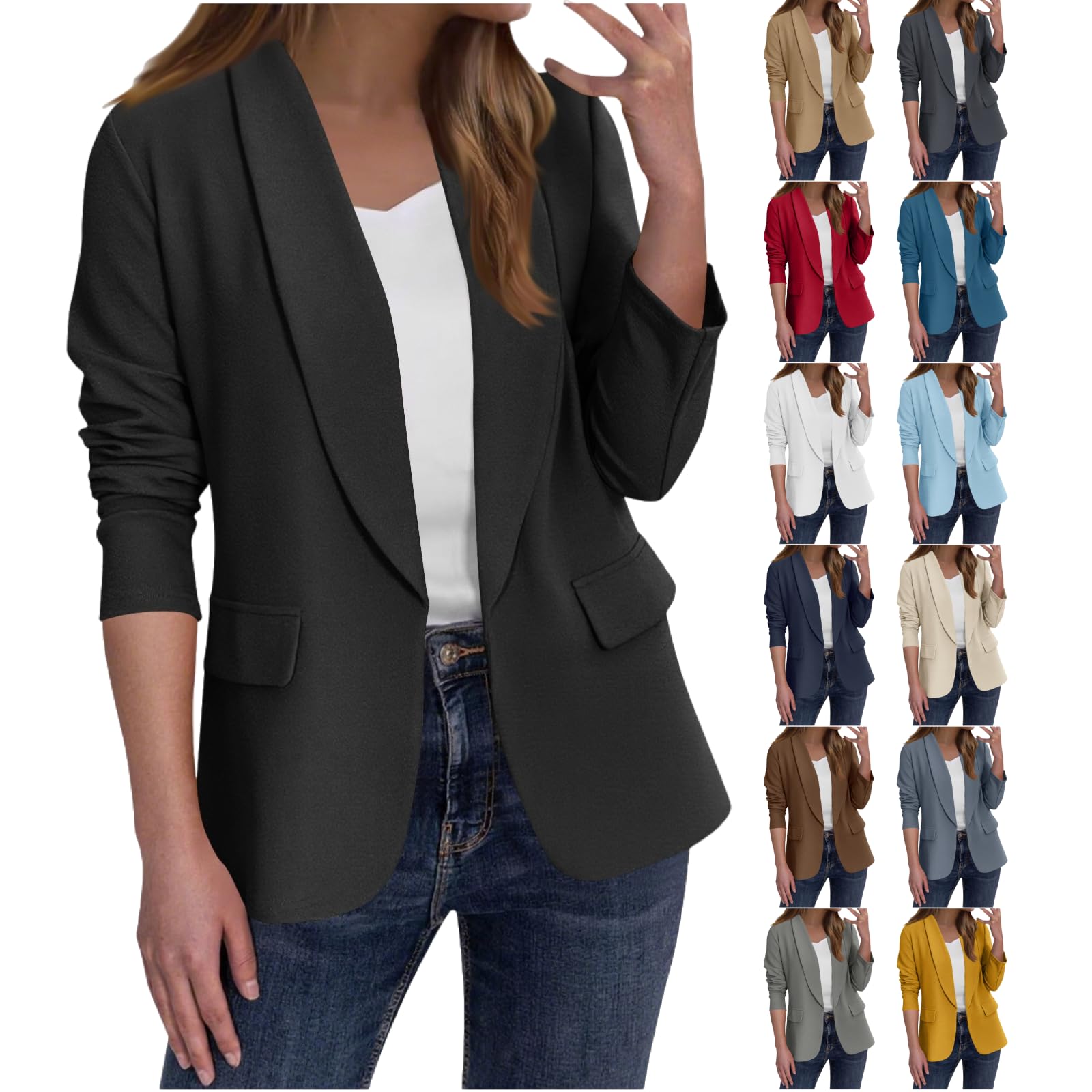 Blazers for Women Business Casual Suit Jacket Lapel Collar Long Sleeve Blazer Work Office Jacket Open Front Cardigan