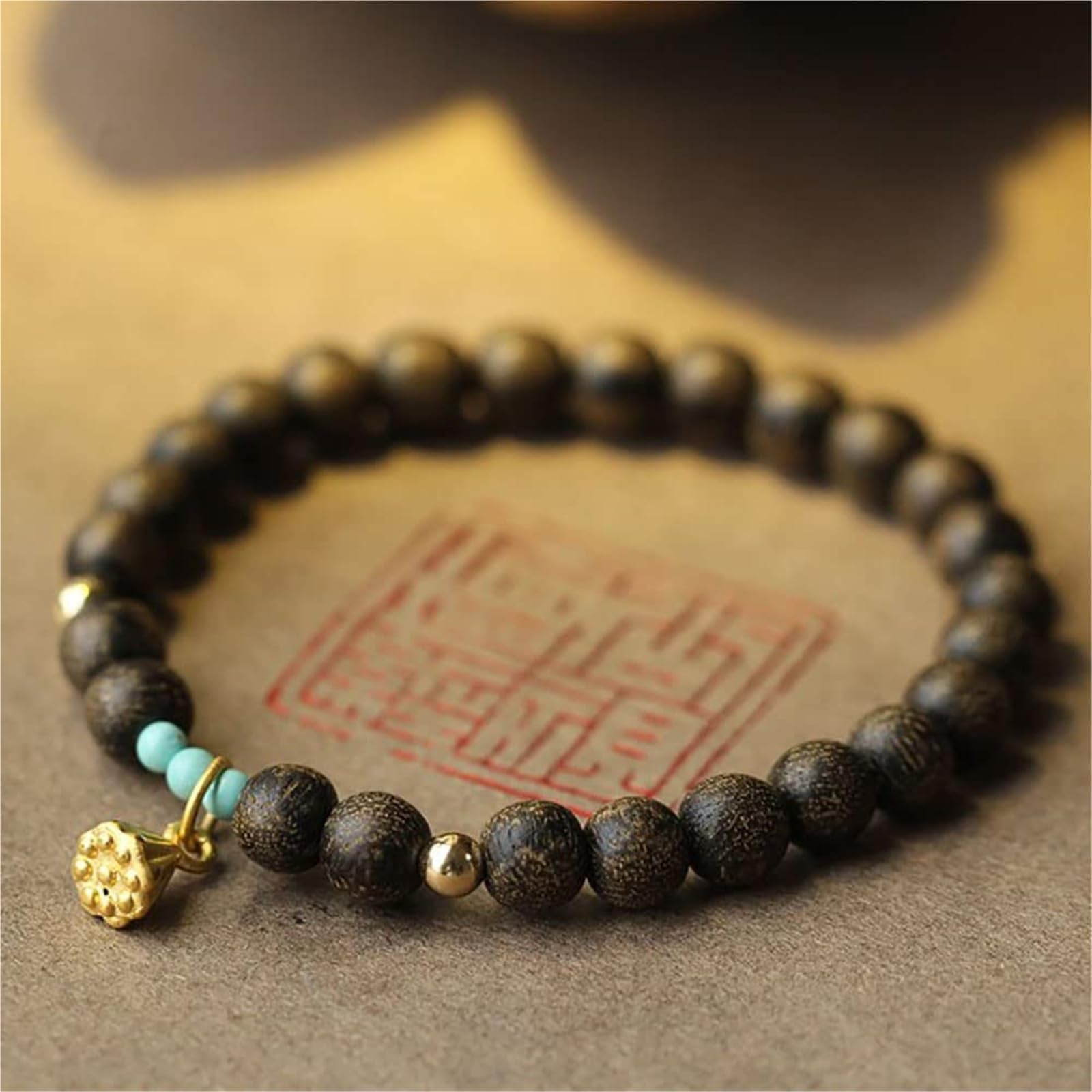 Natürliches vietnamesisches Agarholz-Mala-Armband für Yoga und Meditation, handgefertigte Buddha-Perlen mit Edelsteinen, 6,5 mm Gebetsarmband für Frieden und Gesundheit