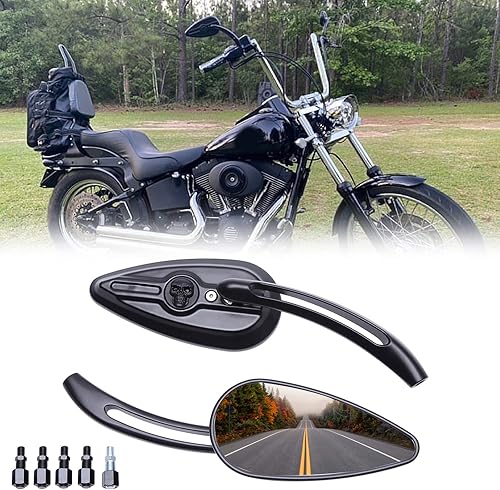 Miniatura 5 de Espejos retrovisores de 8 mm10 mm para motocicleta con diseño de calavera para Harley Touring, Road King, Street Glide, Dyna, Suzuki, Kawasaki