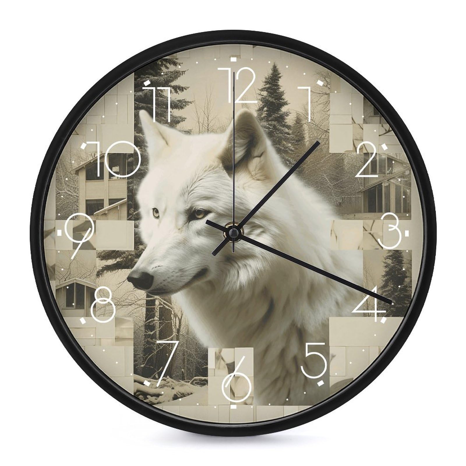Horloge murale loup blanche cadeau idéal de pendaison de crémaillère pour appartement