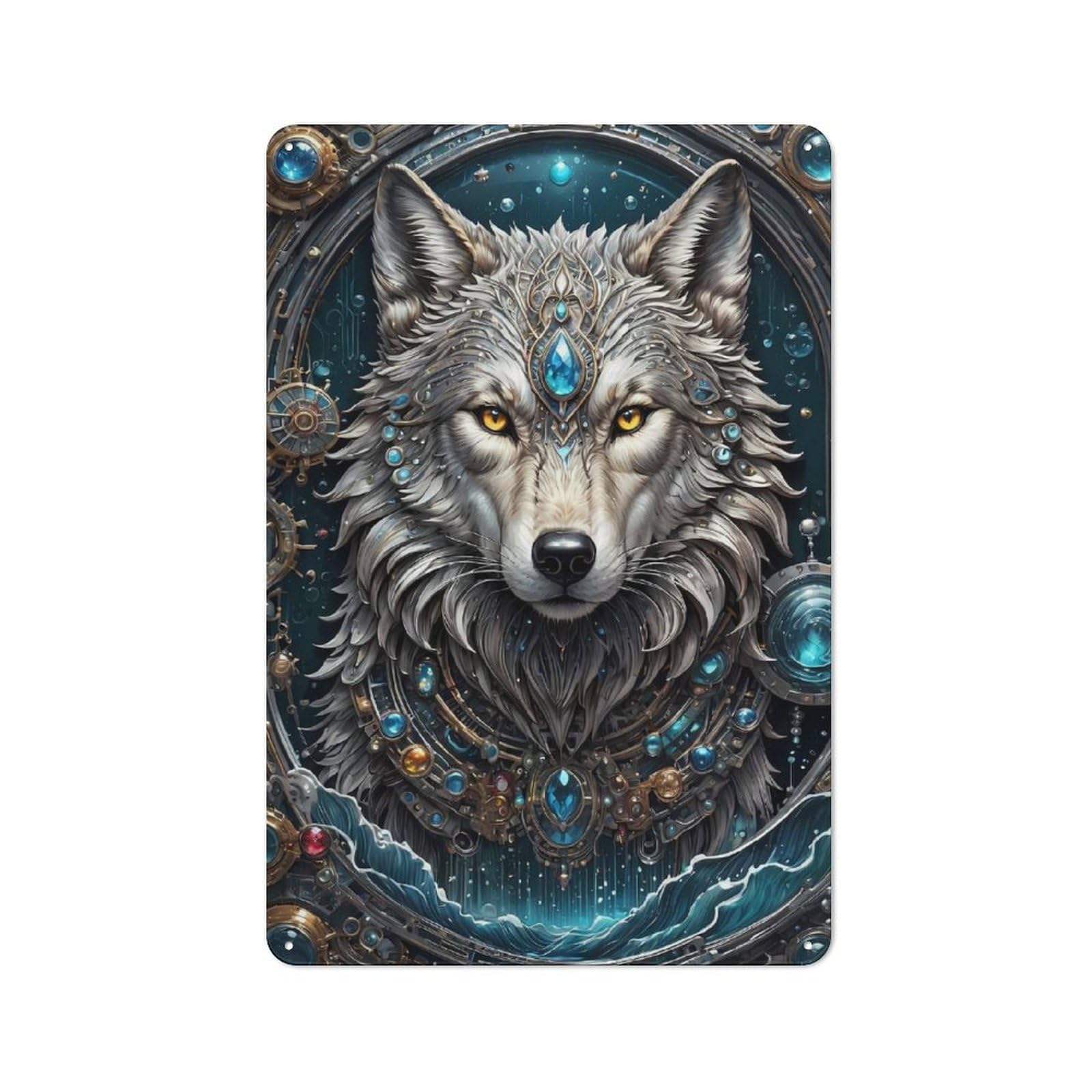 Junmoney Style-18 Galactic Shaman Wolf Vintage Metal Wall Decor 30X20cm, Cafe Metal Sign For Tea Room, Shop Wall Or Breakfast Area