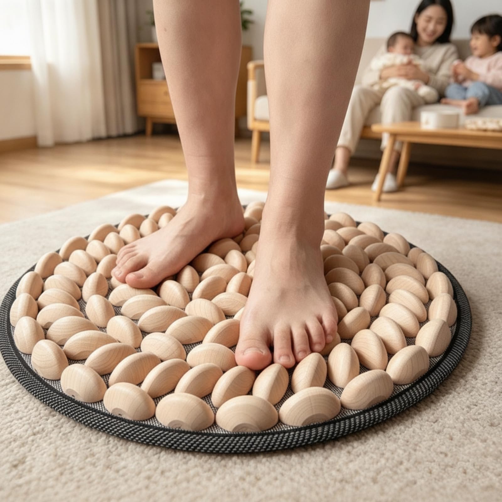 Tapis d'Acupression Plantaire Tapis de Réflexologie Coussin de Massage des Pieds Tapis de Massage pour Pieds Combinaison Bois et Silicone pour Appui