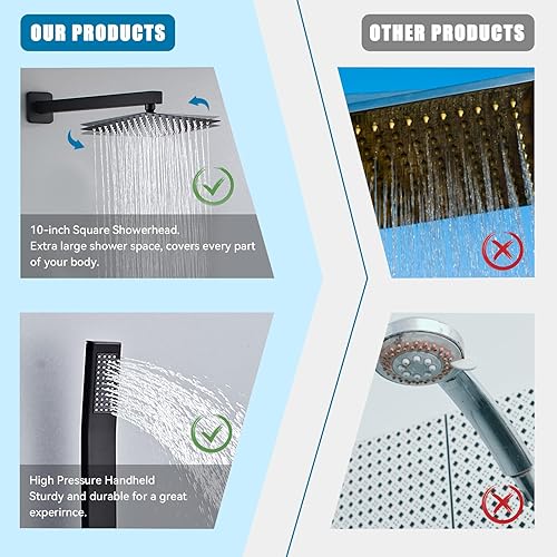 Miniatura 4 de Juego de grifo de ducha, 10 pulgadas de alta presión y cabezal de ducha de mano con kit de ajuste de válvula, moderno sistema de ducha de baño,