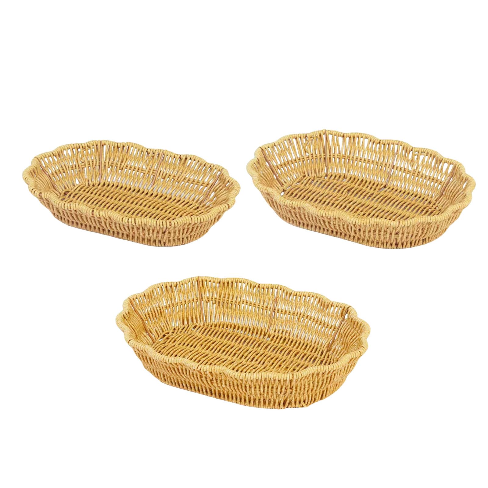 3pc Imitation Rattan Snacks Storage Container Decorative Woven Basket Oval Shaped Kitchen Bread Fruit Tray Elegant Tableware