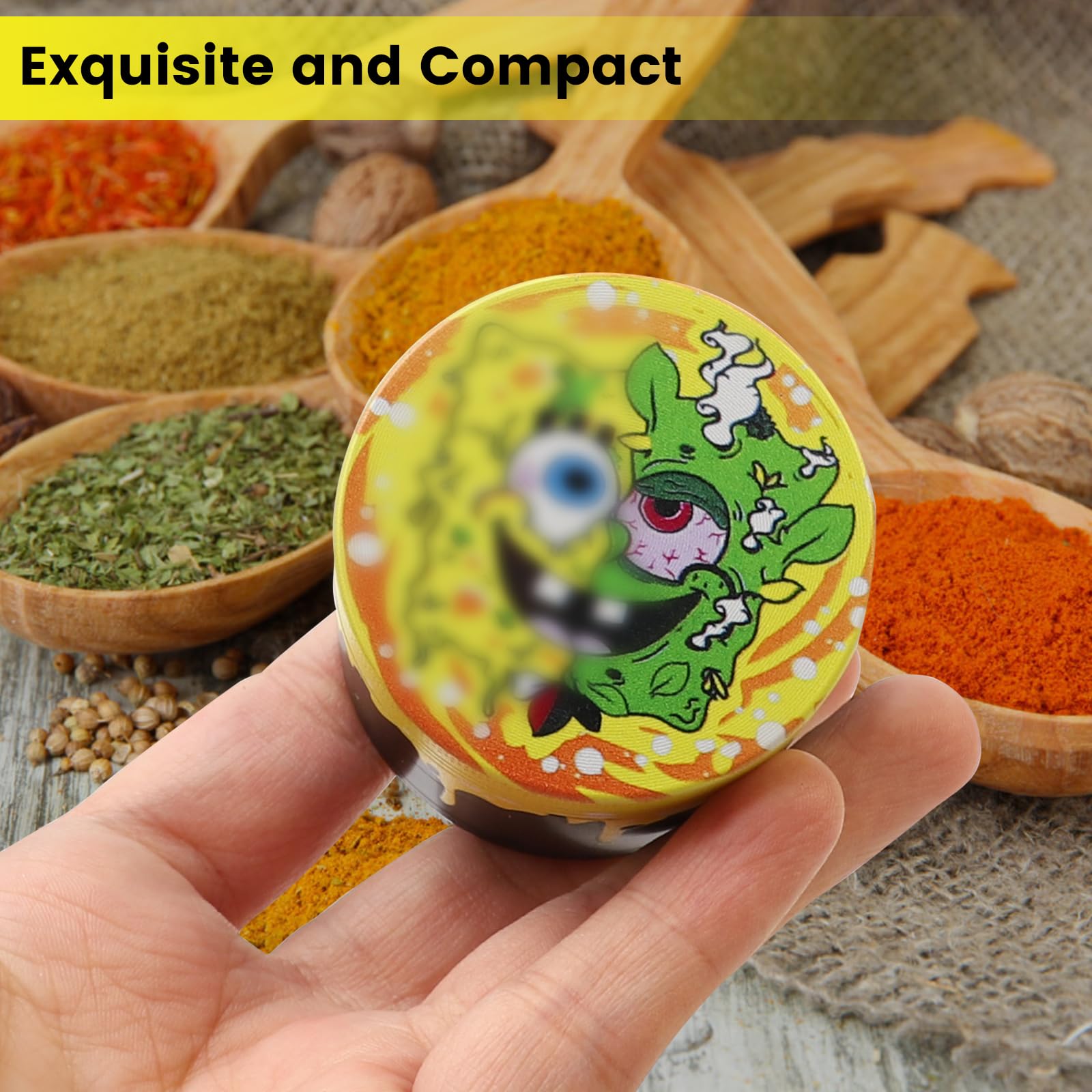 Grinder duża kruszarka 63 mm młynek do przypraw ze skrobakiem i plastikową szczotką szlifierki 4 warstwy żółty design kreskówka młynek do pyłków metal 4-częściowy zestaw do przypraw