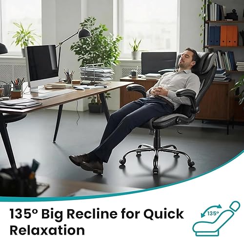 Miniatura 5 de Ergonomic Office Chair with Pocket Spring Lumbar Support - High Back Executive Leather Chair, Adjustable Headrest, Flip-Up Arms, Reclining Computer