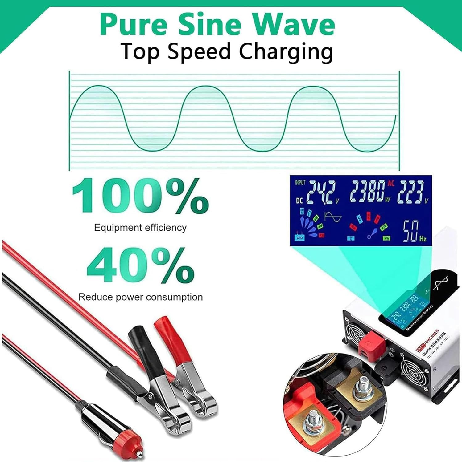 High Power Pure Sine Inverter Voltage Converter 5000W 6000W 8000W Solar Inverter 12V 24V 48V 60V 72V DC to 110V 220V AC Car Inverter Home Transformer with Display for Auto Trucks~/