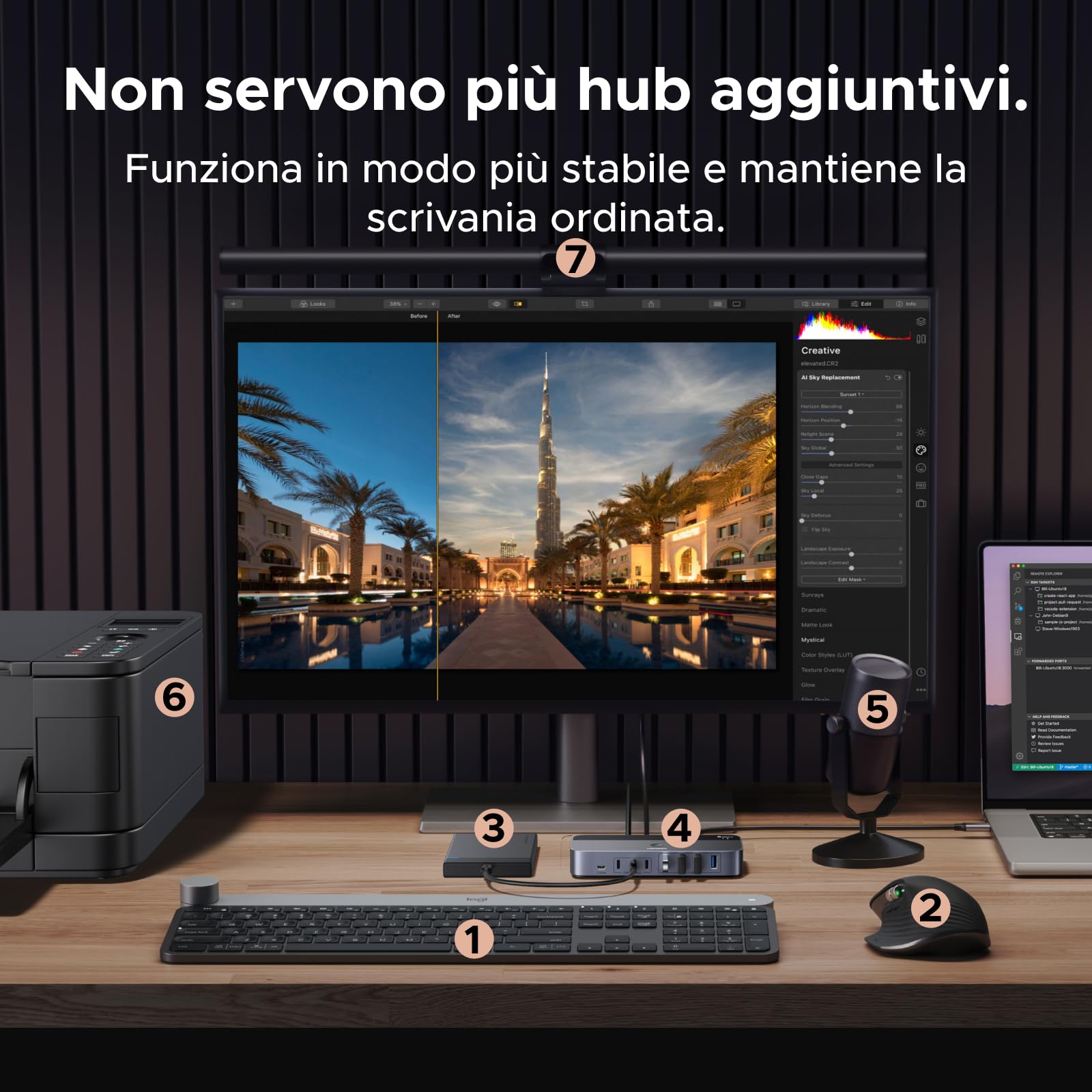 UGREEN Switch USB KVM Commutatore 2 PC Ingressi Condividono 7 Uscite | 5Gbps, per Tastiera, Mouse, Disco, Rigido, Stampante, Scanner, Microfono, con 2 Adattatori USB C, Alimentatore DC 12V 2A