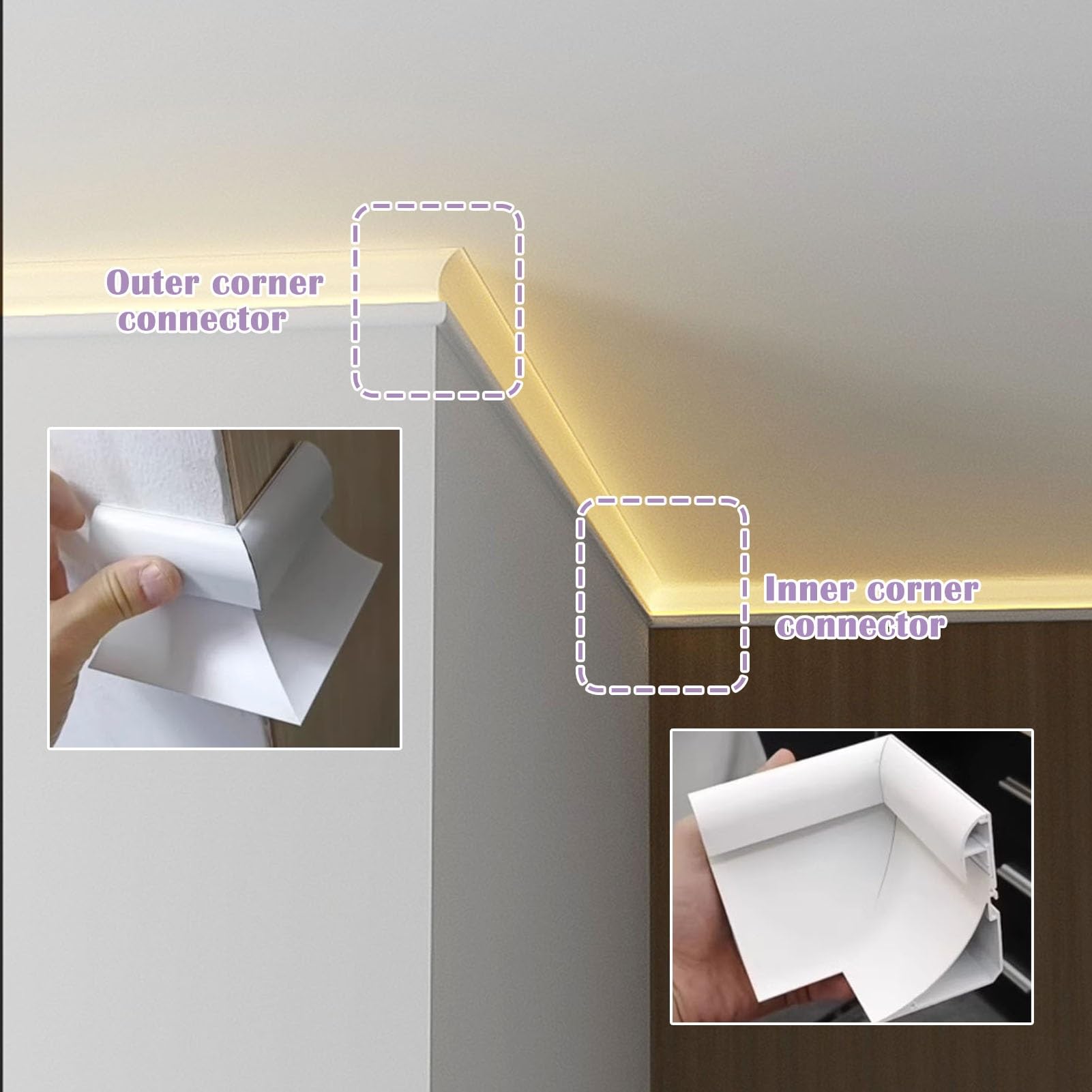 Genérico Canal difusor LED de Aluminio Blanco Moderno para moldura de Techo, iluminación Decorativa para bañadores de Pared - Riel de Tira LED de 6,5 m/21,3 pies con moldura de iluminación indirecta