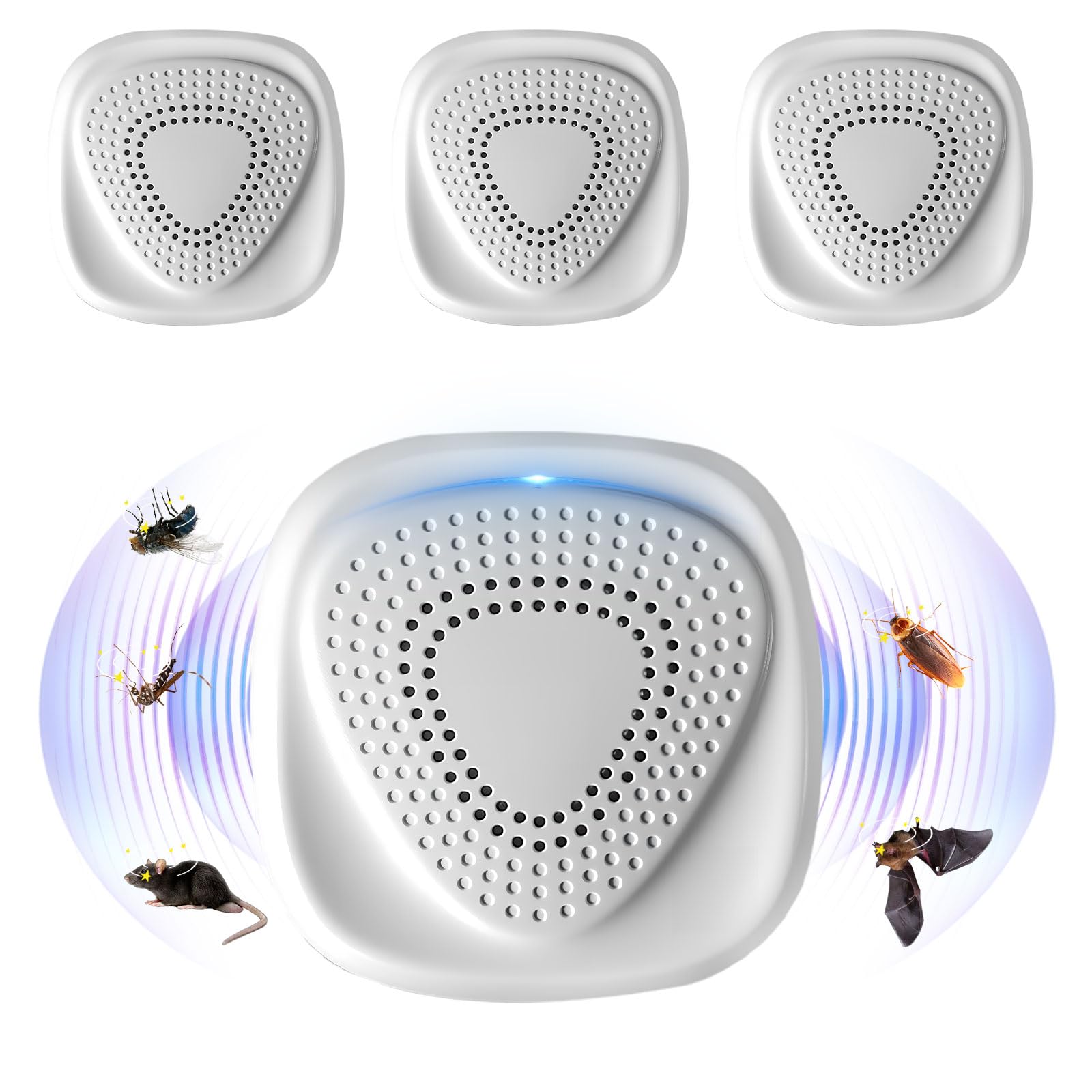 Prise Anti Moustique Ultrason 4 Pcs, Répulsifs Ultrason Anti Moustique Électronique d'Intérieur, Défense Efficace Contre Les Moustiques, Souris, Cafards, Araignées, Fourmis et Mouches
