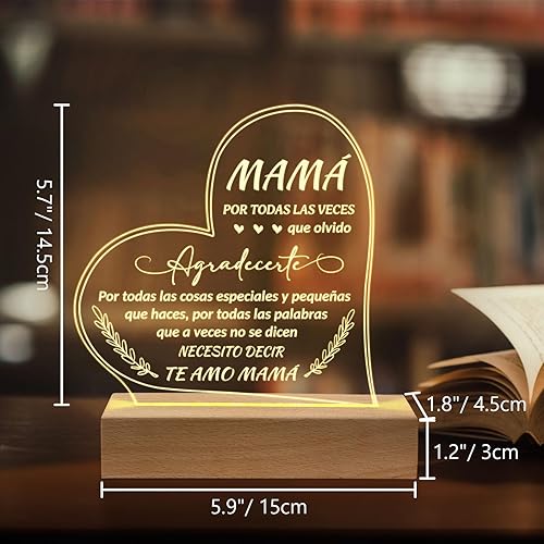 Miniatura 4 de Regalos para mamá - Lámpara base de madera grabada - Regalos de cumpleaños para mamá en español, regalo de cumpleaños para mujer