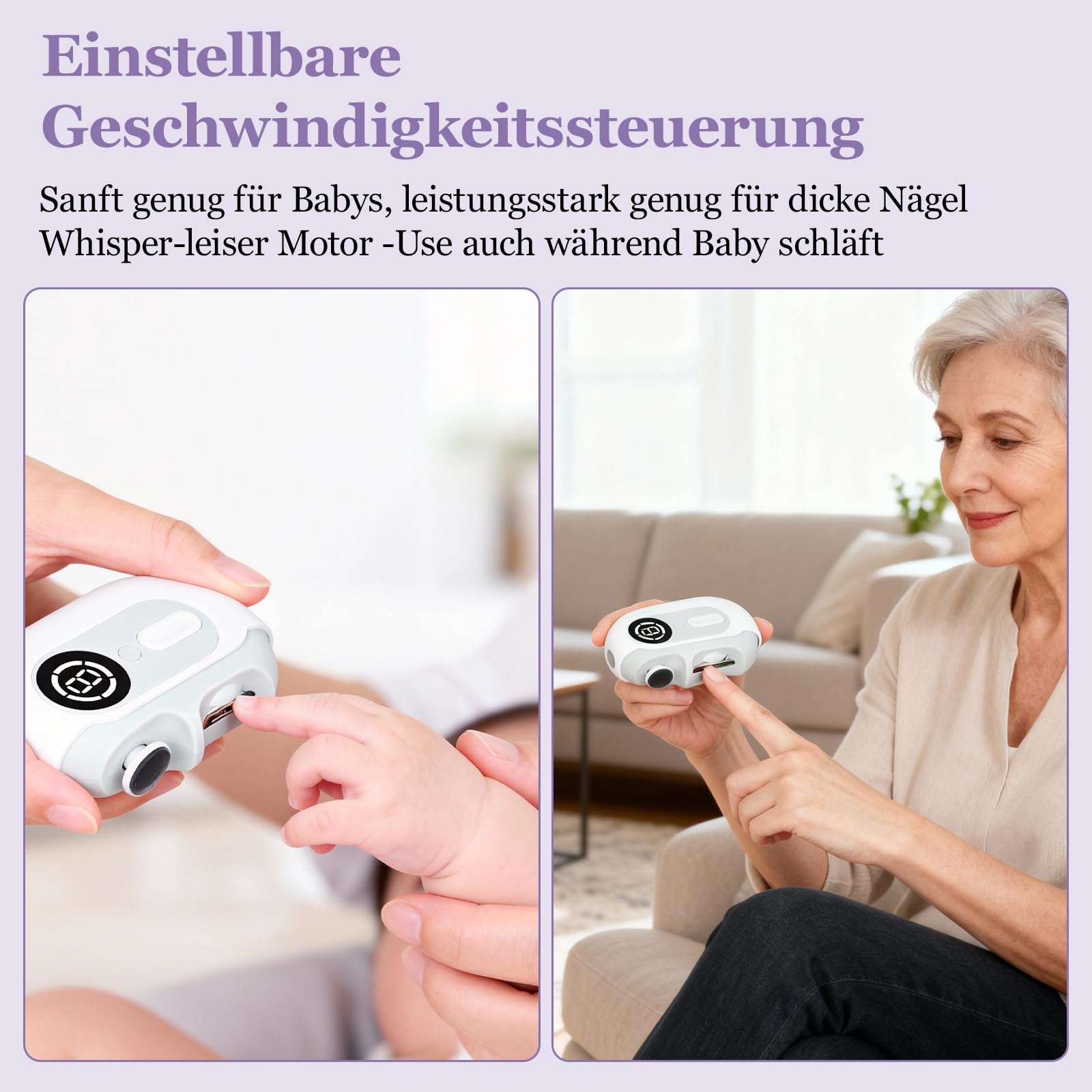 Elektrischer Nagelknipser, 4-in-1 Automatischer Nageltrimmer und Polierer mit LED-Licht & Nagel-Aufbewahrungsbox, USB-Aufladbares Elektrisches Nagelfeile mit 3 Geschwindigkeitsstufen für Babys