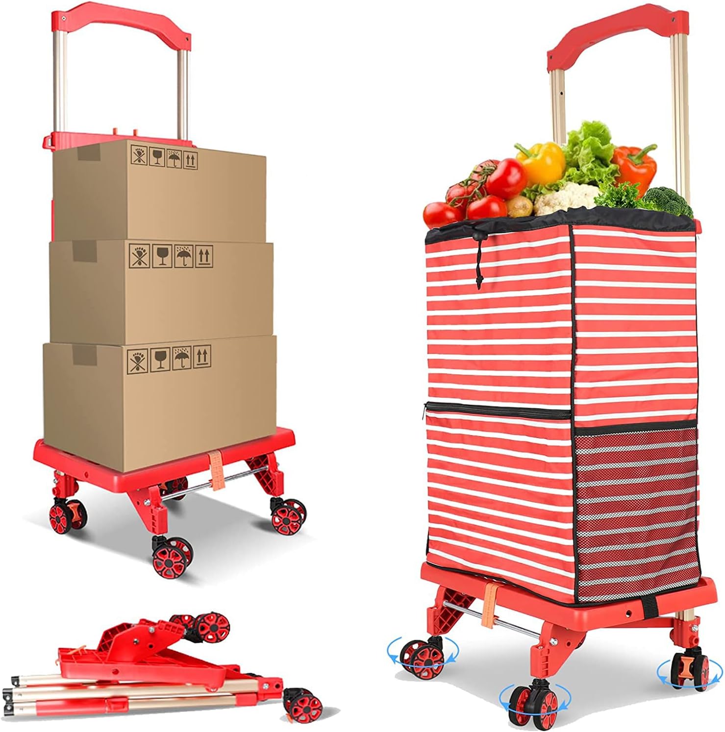 Folding Portable Hand Truck Dolly Utility Cart Rolling Crate with 4 Rotate Wheels 80KG/176Lbs