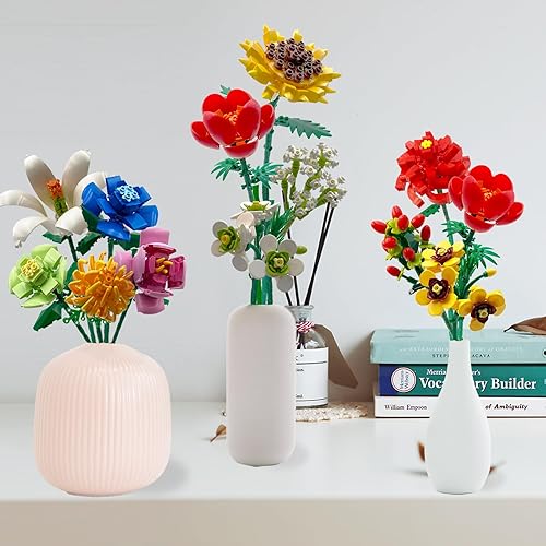 Miniatura 6 de Kit de construcción de flores para adultos, juego de bloques de construcción de ramo de flores, mini ladrillos de construcción de flores