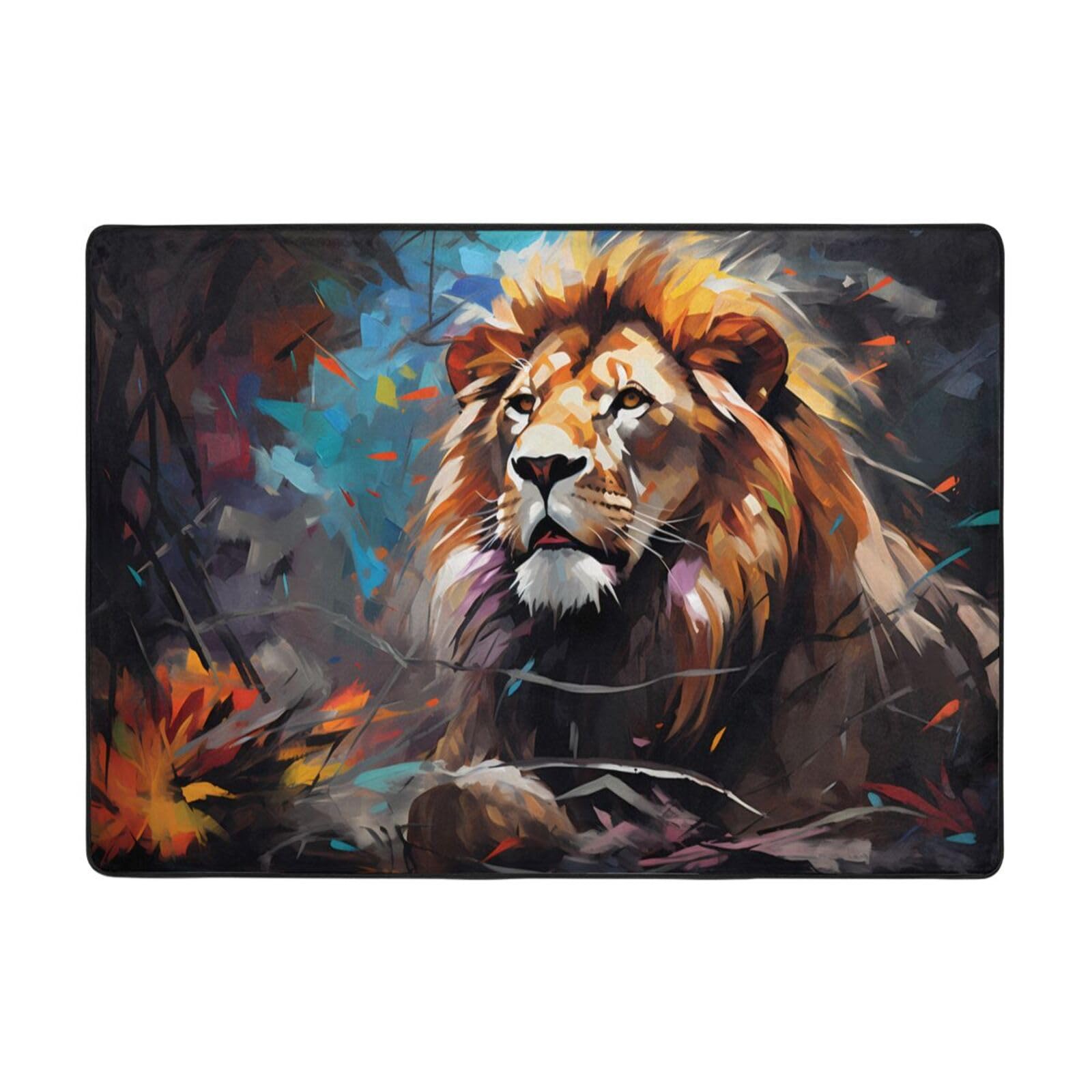 Tapis moelleux imprimé lion majestueux 203,2 cm au design artistique